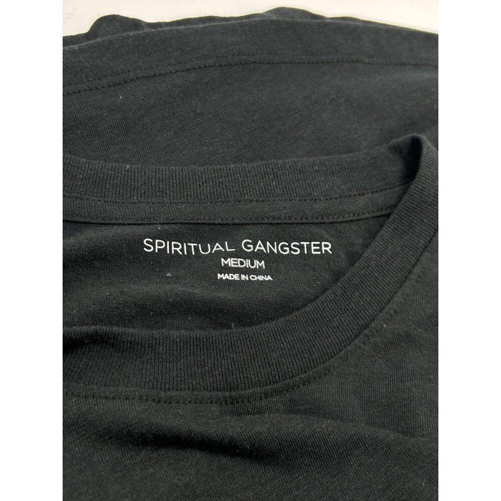 SPIRITUAL GANGSTER Peace Crop Muscle Tank Top M Black Gold Graphic Cotton Blend - Picture 10 of 11